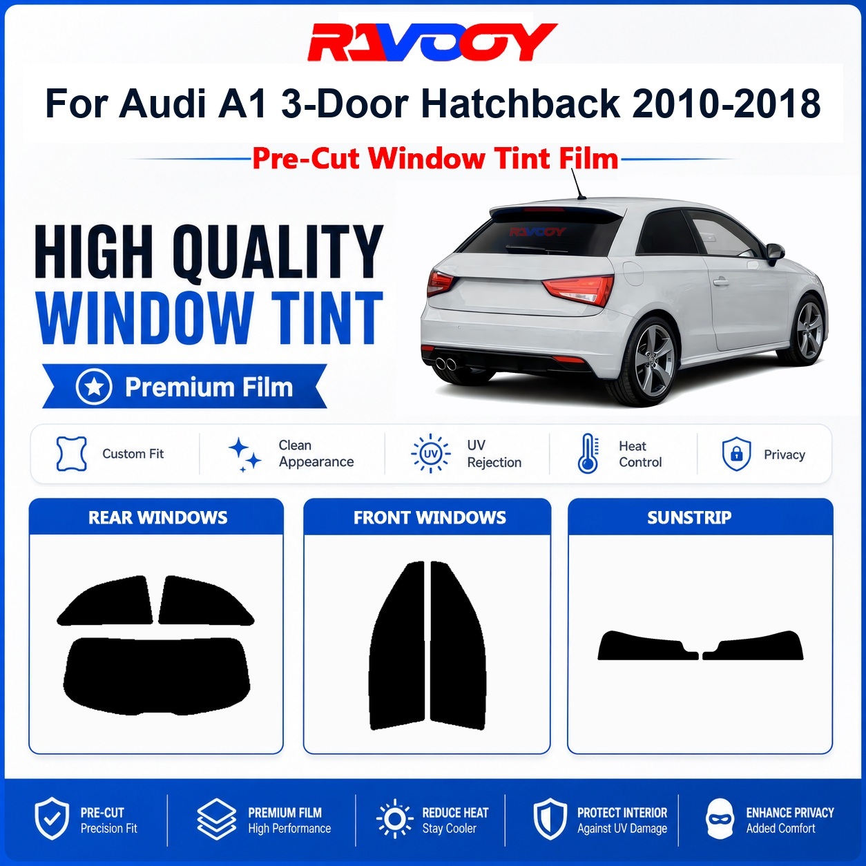 Privacy Screen Protector - ฟิล์มกรองแสงพรีเมียมสำเร็จรูปสำหรับ Audi A1 3 ประตู แฮทช์แบค