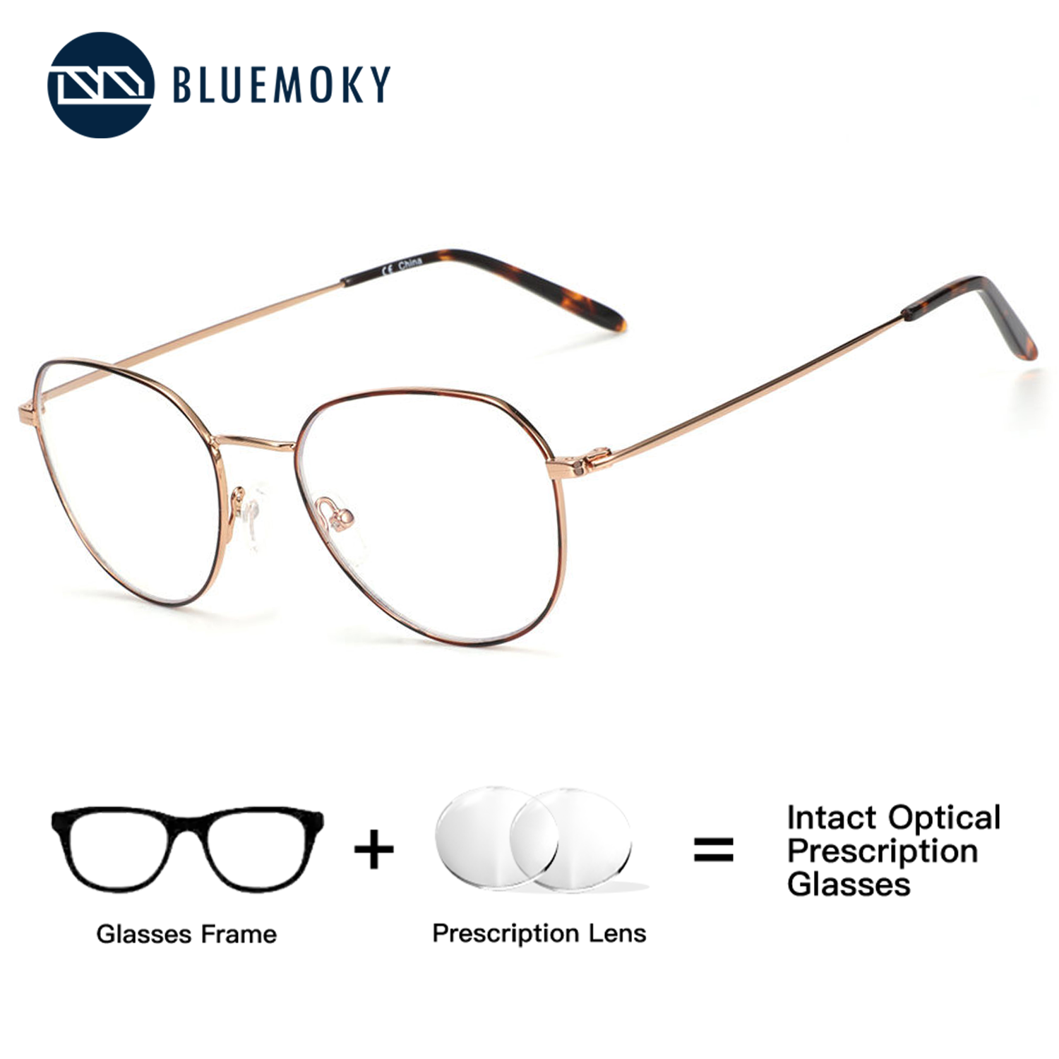 Anti Blue Light Film - แว่นตาตามใบสั่งแพทย์แบบวงกลมโลหะ BLUEMOKY, ฟิล์มสีฟ้าสำหรับสายตาสั้นแบบโปรเกรสซีฟสำหรับผู้ชายผู้หญิง, โฟโตโครมิกป้องกันแสงสีฟ้า