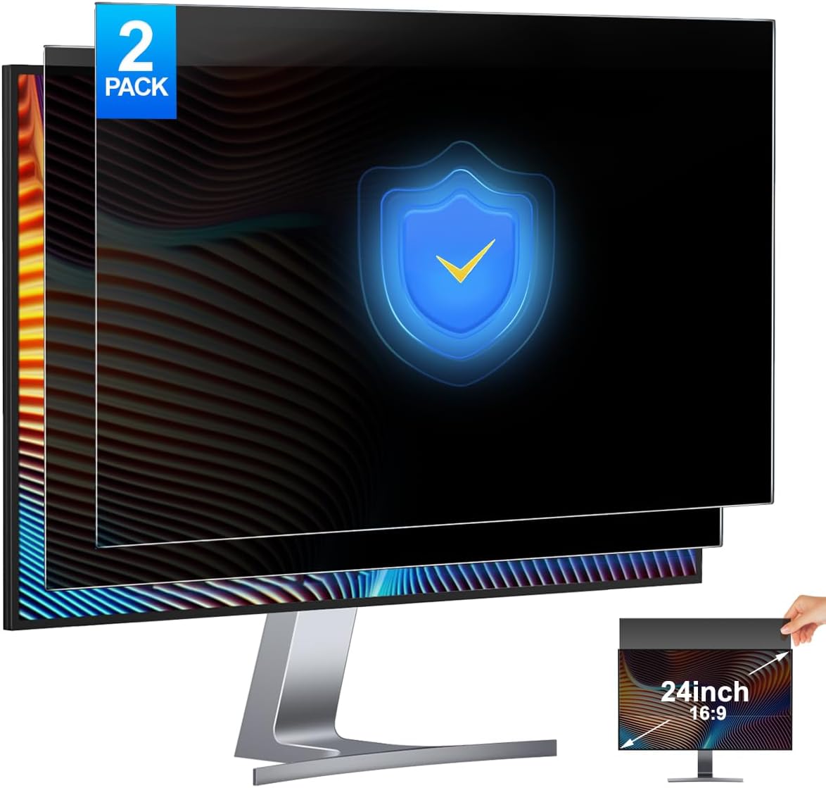 Privacy Filter 2Pack - 2 แพ็ค 24 นิ้วคอมพิวเตอร์หน้าจอความเป็นส่วนตัวตัวกรองตัวป้องกันแสงสะท้อนป้องกันสายลับฟิล์มสำหรับจอภาพแบบไวด์สกรีนพร้อมอัตราส่วน 16:9