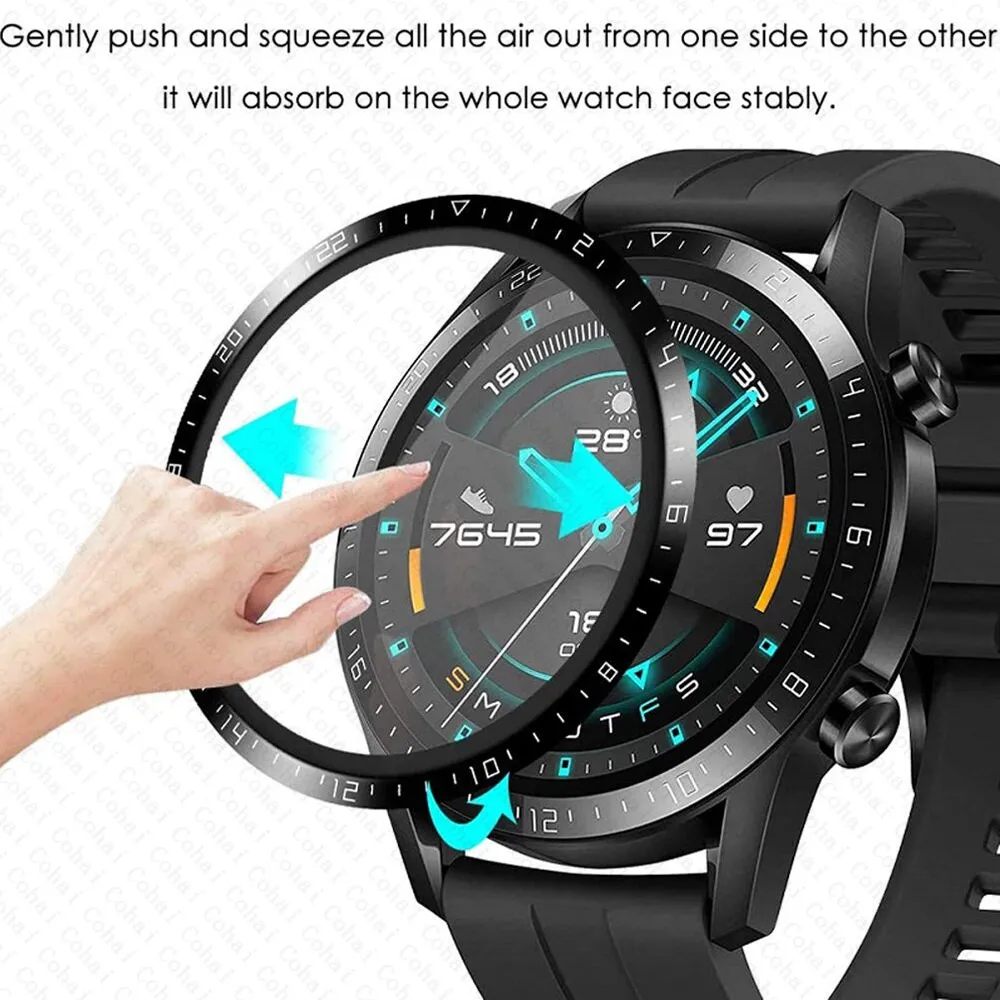 Curved Edge Screen - กระจกนิรภัยขอบโค้ง 20D สำหรับนาฬิกาหัวเว่ย GT2 โปร GT3