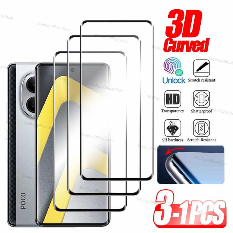 Curved Edge Screen - 3/2/1 ชิ้น 3D ขอบโค้งกระจกสำหรับเสี่ยวมี่ โพโค เอ็ม